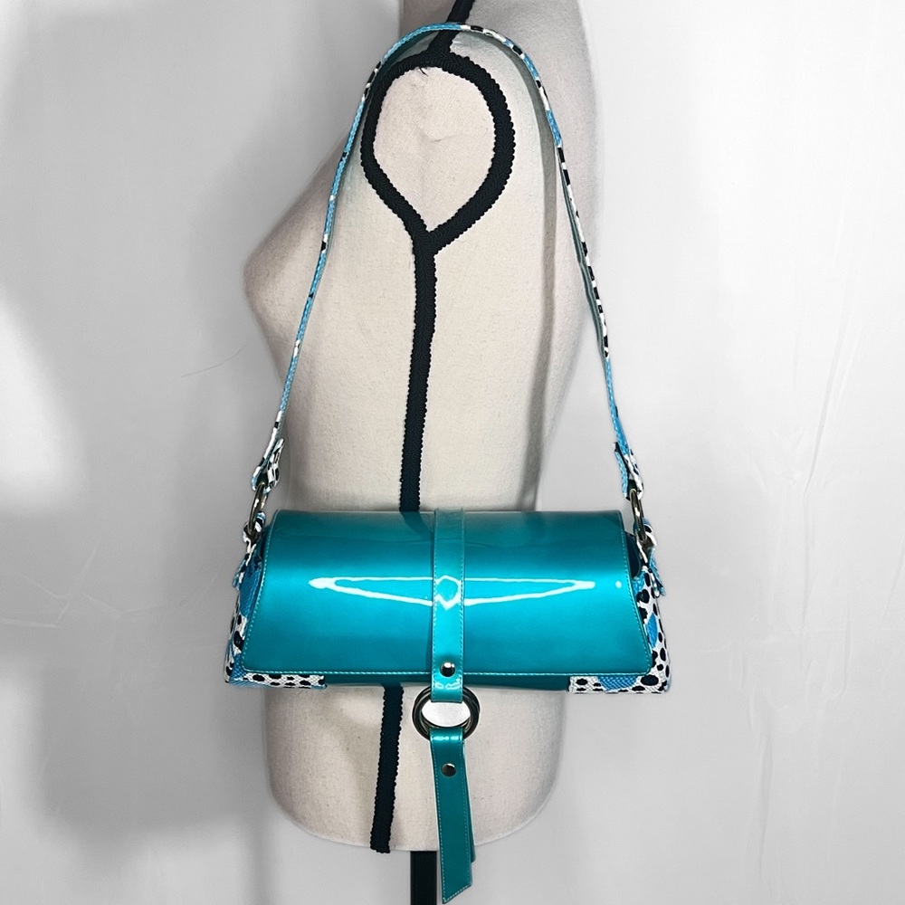 Stuart Weitzman Blue Patent Floral Shoulder Bag